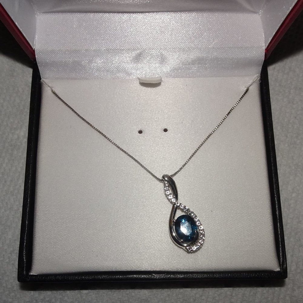 London Blue Topaz Diamond Chip 925 SS Necklace